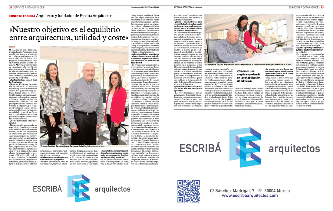 Entrevista en el diario La Verdad de Murcia a Escribá Arquitectos