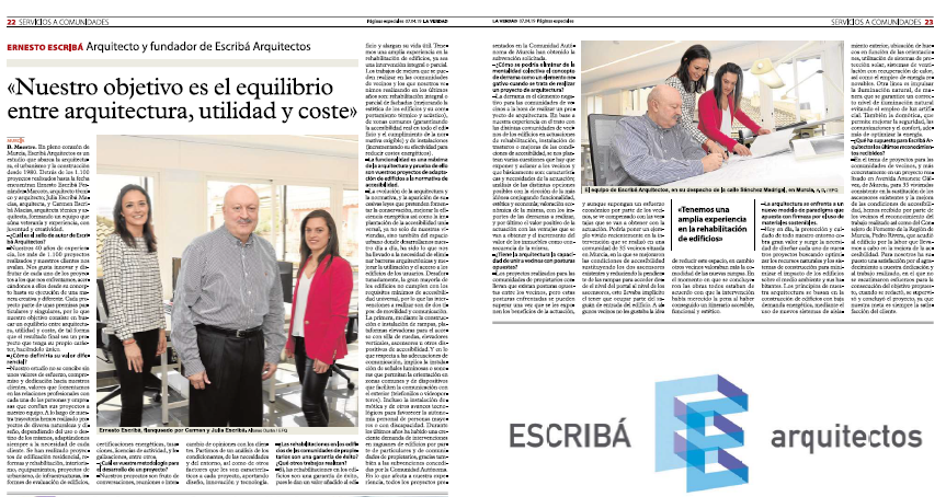 Escribá Arquitectos - Entrevista en el diario La Verdad de Murcia