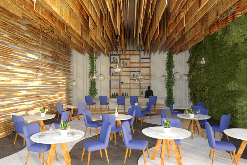 sala de restaurante diseñada por Escribá Arquitectos, despacho de arquitectos de Murcia